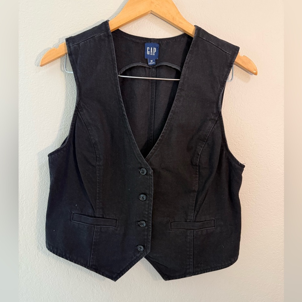 GAP Black Cotton Button Front Vest Women’s Size M